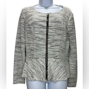Elle Peplum Cardigan Jacket Full Zip Cotton Blend Gray Marled Size 12